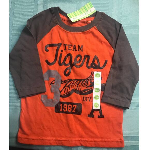 Peanut & Ollie Other - Peanut and Ollie Long Sleeve Shirt Orange Gray Team Tigers Raglan 12M